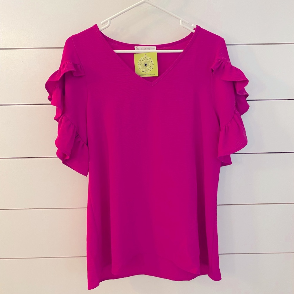 NWT Fuchsia Blouse with Ruffle Detail